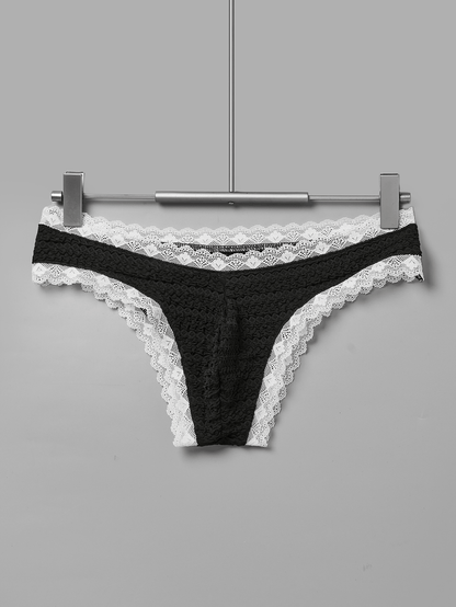 Contrast Pattern Date Night Intimate Wear Men's Lace Briefs Low Waist Bikini