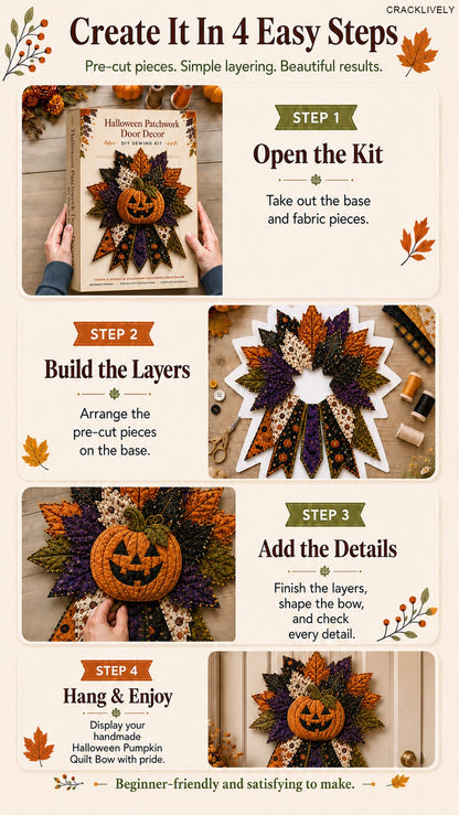 💥 LAST DAY 49% OFF - DIY Quilted Halloween Pumpkin Door Hanger Kit (✨Beginner-Friendly)