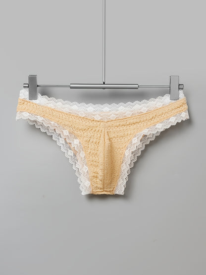 Contrast Pattern Date Night Intimate Wear Men's Lace Briefs Low Waist Bikini