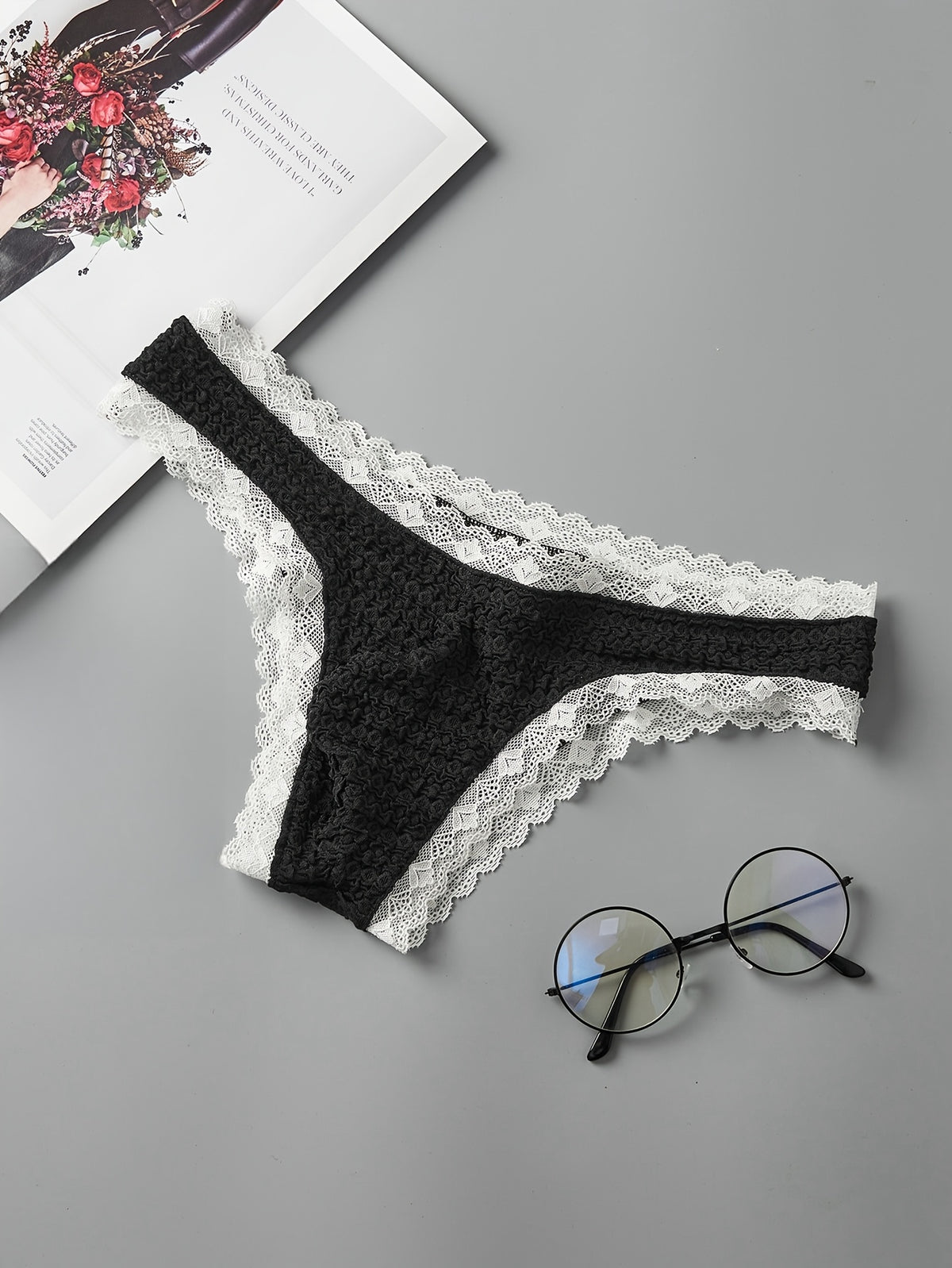Contrast Pattern Date Night Intimate Wear Men's Lace Briefs Low Waist Bikini