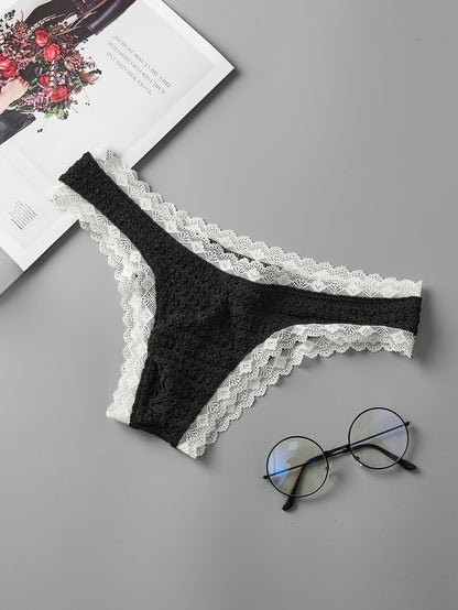 Contrast Pattern Date Night Intimate Wear Men's Lace Briefs Low Waist Bikini