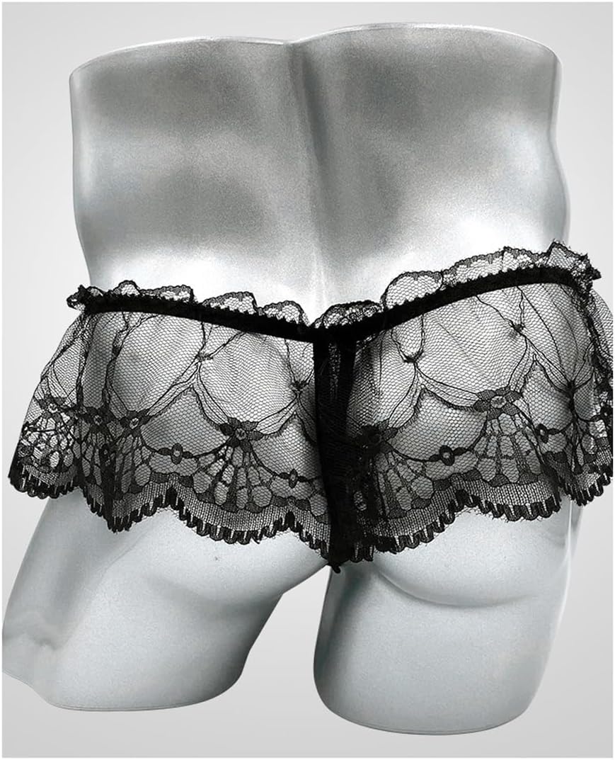 Men's sexy lace ruffled thong