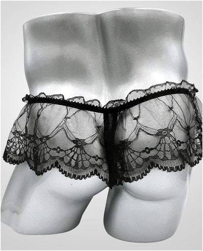 Men's sexy lace ruffled thong
