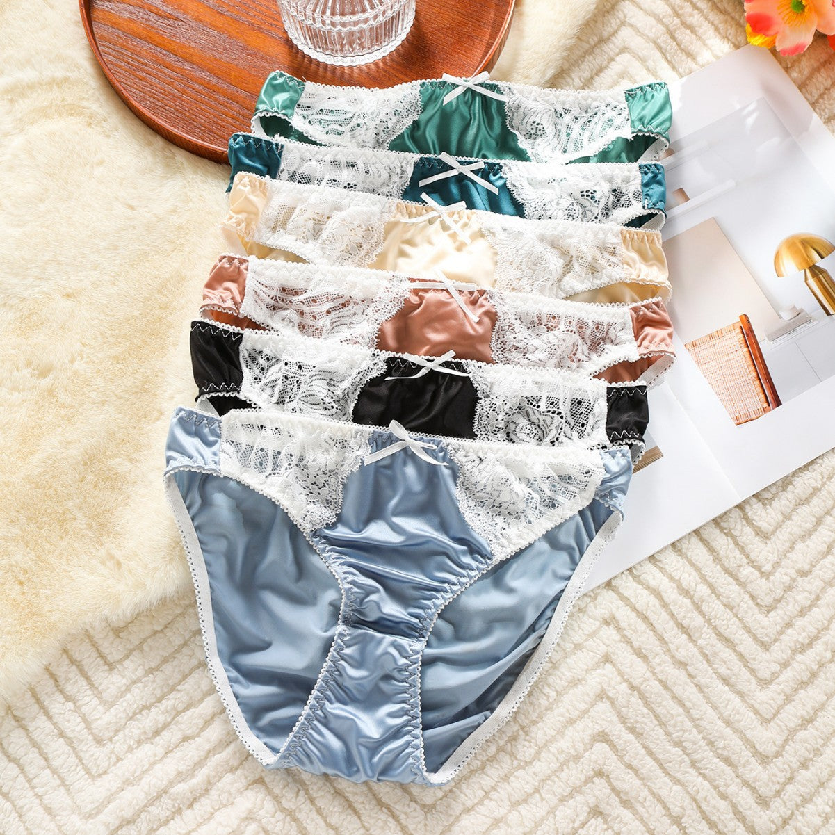 French-style glossy fabric men's underwear with comfortable elastic lace trim