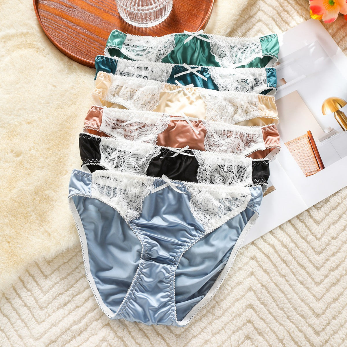 French-style glossy fabric men's underwear with comfortable elastic lace trim