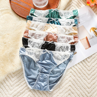 French-style glossy fabric men's underwear with comfortable elastic lace trim