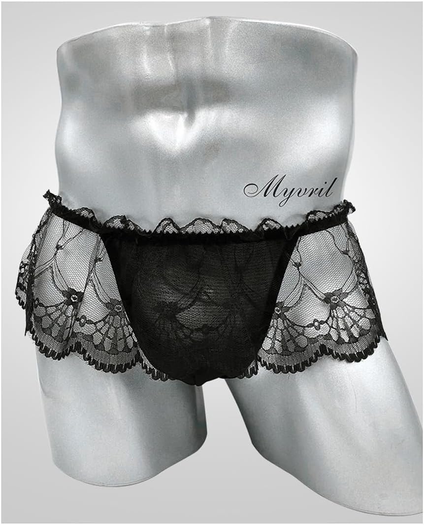 Men's sexy lace ruffled thong