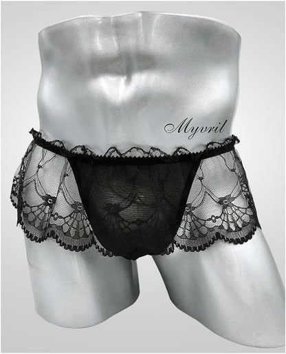 Men's sexy lace ruffled thong