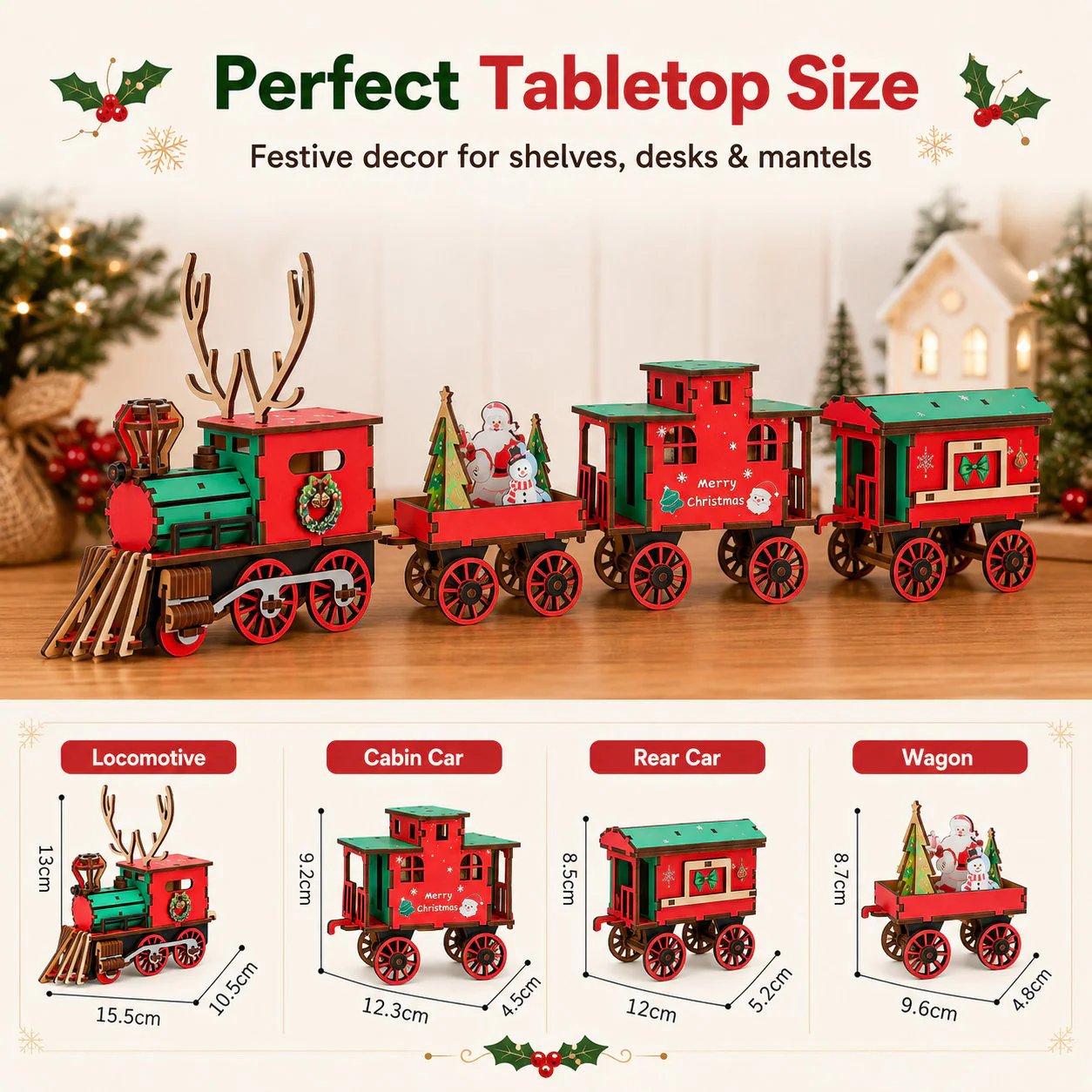 🎄LAST DAY 50% OFF – DIY Christmas Wooden Train Set 3D Assembly Puzzle Kit