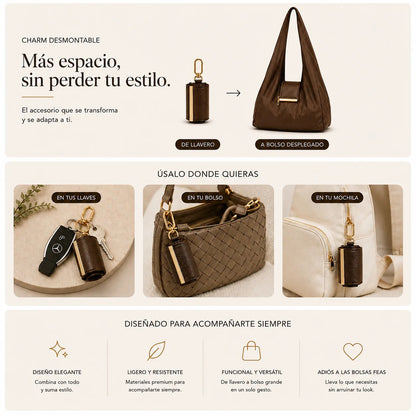 👜Varelli Charm Transformable Bag – Stylish Vegan Leather Tote & Keychain Charm