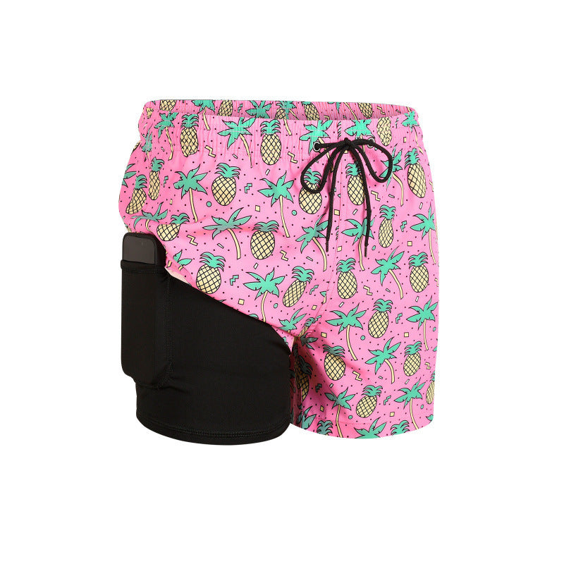 Men's Printed 7-inch Inner Seam Swim Trunks with Compression Lining
