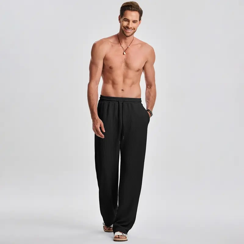 Men's 2 Piece Rib Knit Sweatsuit Summer Sleeveless Tank Top Baggy Wide Leg Pants Set - Black / S