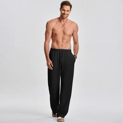 Men's 2 Piece Rib Knit Sweatsuit Summer Sleeveless Tank Top Baggy Wide Leg Pants Set - Black / S