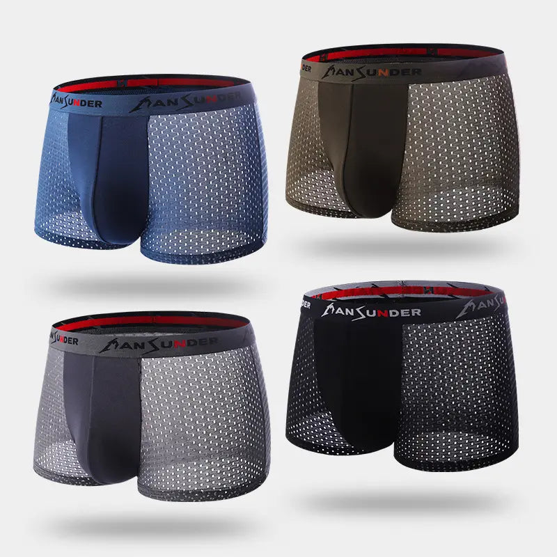 Men's Ice Silk Bamboo Fiber Mesh Boxer Briefs - Breathable, Quick-Drying, Comfortable, Odor-Resistant