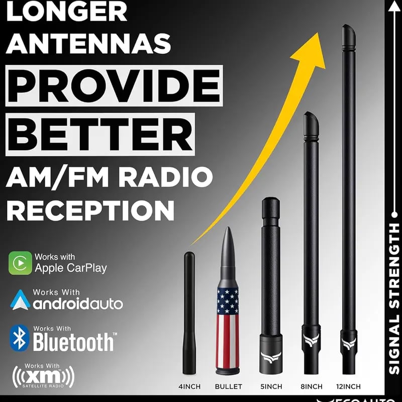 ⚡Hot Sales 49% OFF🔥50 Cal Badass Bullet Antenna for Ford Dodge GMC Chevy & Jeep 2007+ Stand Out Upgrade Your Truck Antenna Anti-Theft Design Military-Grade Quality Auxiliary Audio Inputs