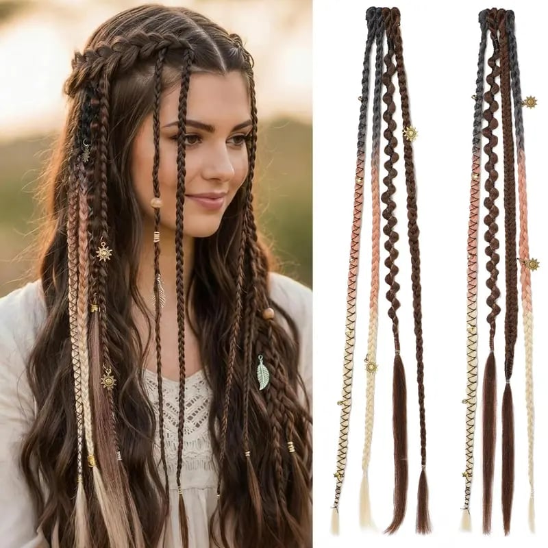 🌿🎨 Boho Beaded Clip-In Braids – Effortless Festival & Everyday Hair Transformation