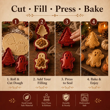 🎃🎄8 Festive Designs • Easy Hand-Press Molds • Perfect for Cookies, Mini Pies & Stuffed Pastries 🥧 Press, Fill & Bake Your Way Through the Holidays 😋