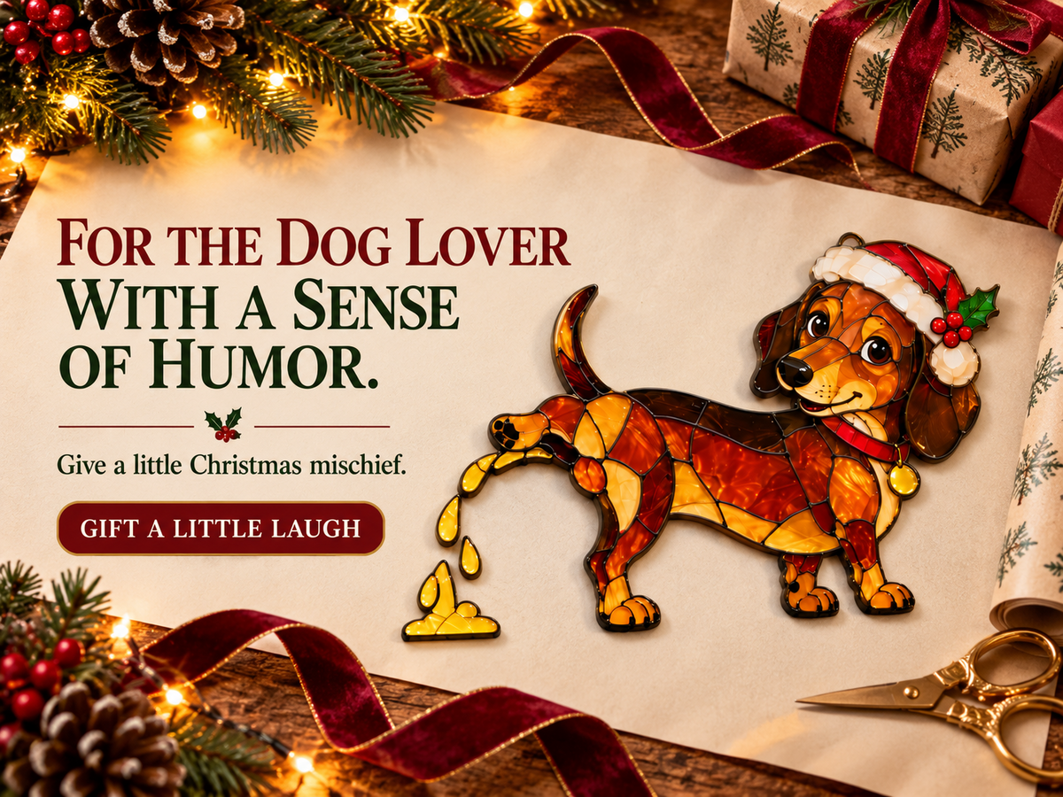 Funny Peeing Dachshund Christmas Decoration -Stained Glass-Style Sausage Dog Yard Art & Baseboard Decor