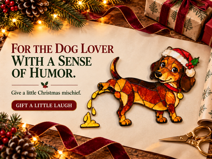 Funny Peeing Dachshund Christmas Decoration -Stained Glass-Style Sausage Dog Yard Art & Baseboard Decor