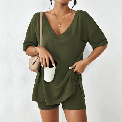 🌞 Women's Casual V-Neck Two-Piece Set for Summer