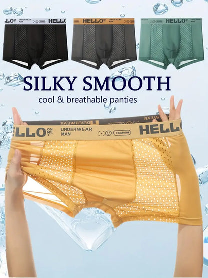 Men's striped letter print boxer briefs, casual, comfortable and breathable.