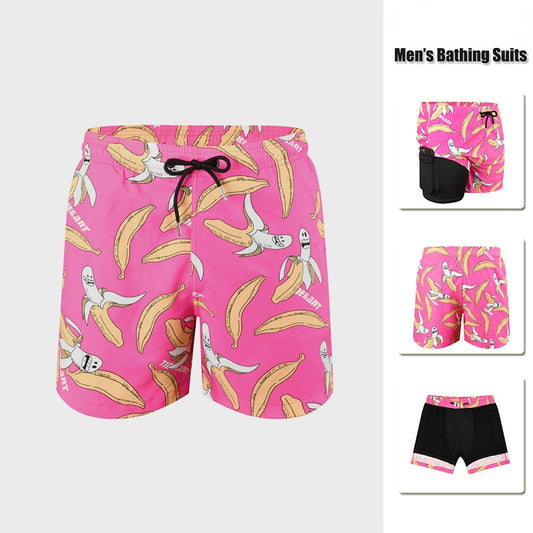 Men's Printed 7-inch Inner Seam Swim Trunks with Compression Lining