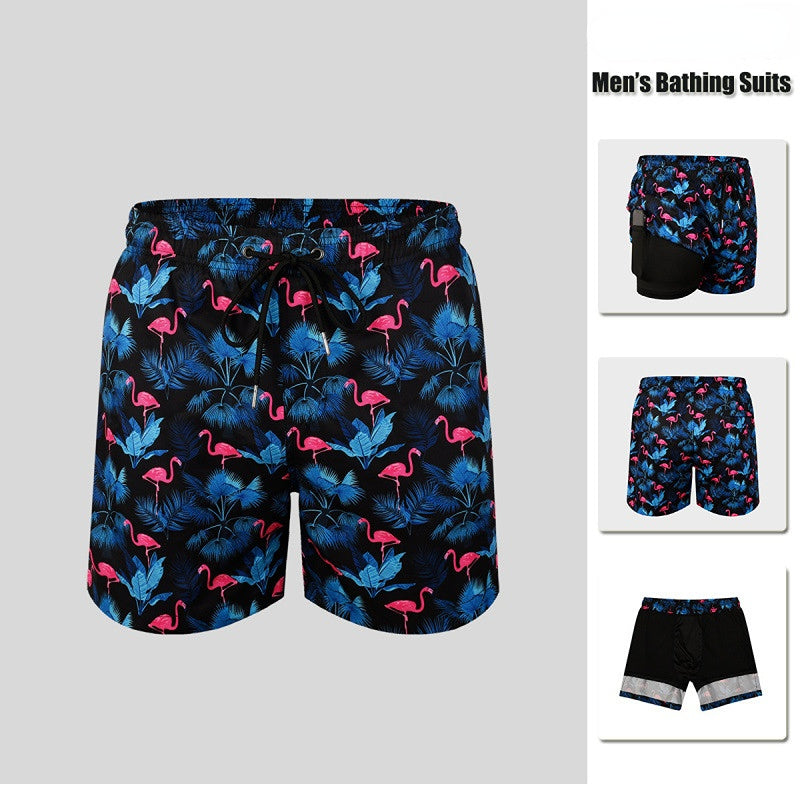 Men's Printed 7-inch Inner Seam Swim Trunks with Compression Lining