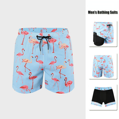 Men's Printed 7-inch Inner Seam Swim Trunks with Compression Lining