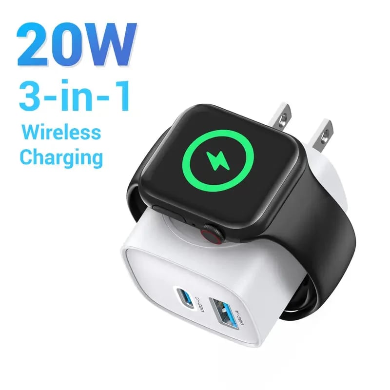 3-in-1 Magnetic Wireless Cordless PD USB-C Wall Charger Block