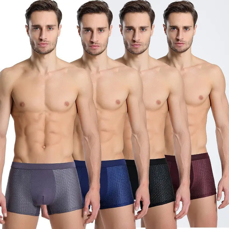 Men's Ice Silk Bamboo Fiber Mesh Boxer Briefs - Breathable, Quick-Drying, Comfortable, Odor-Resistant