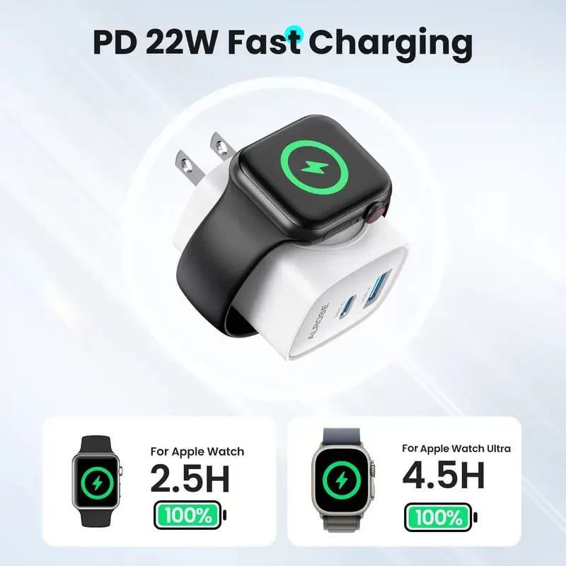 3-in-1 Magnetic Wireless Cordless PD USB-C Wall Charger Block