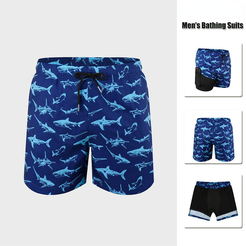 Men's Printed 7-inch Inner Seam Swim Trunks with Compression Lining