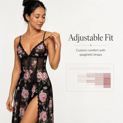 Sheer Floral Rose Print Maxi Dress