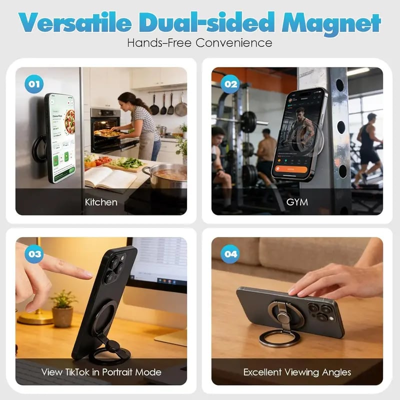 🔥Magnetic Phone Stand & Fidget Spinner Combo, Dual Magnetic Ring Stand, Fidget Toys Adults, 360°,Foldable, MagSafe Compatible