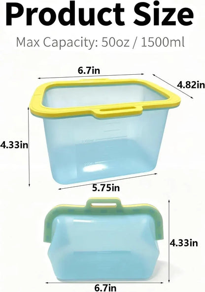 🥬Reusable Silicone Food Storage Bags, Magnetic Seal, 50oz