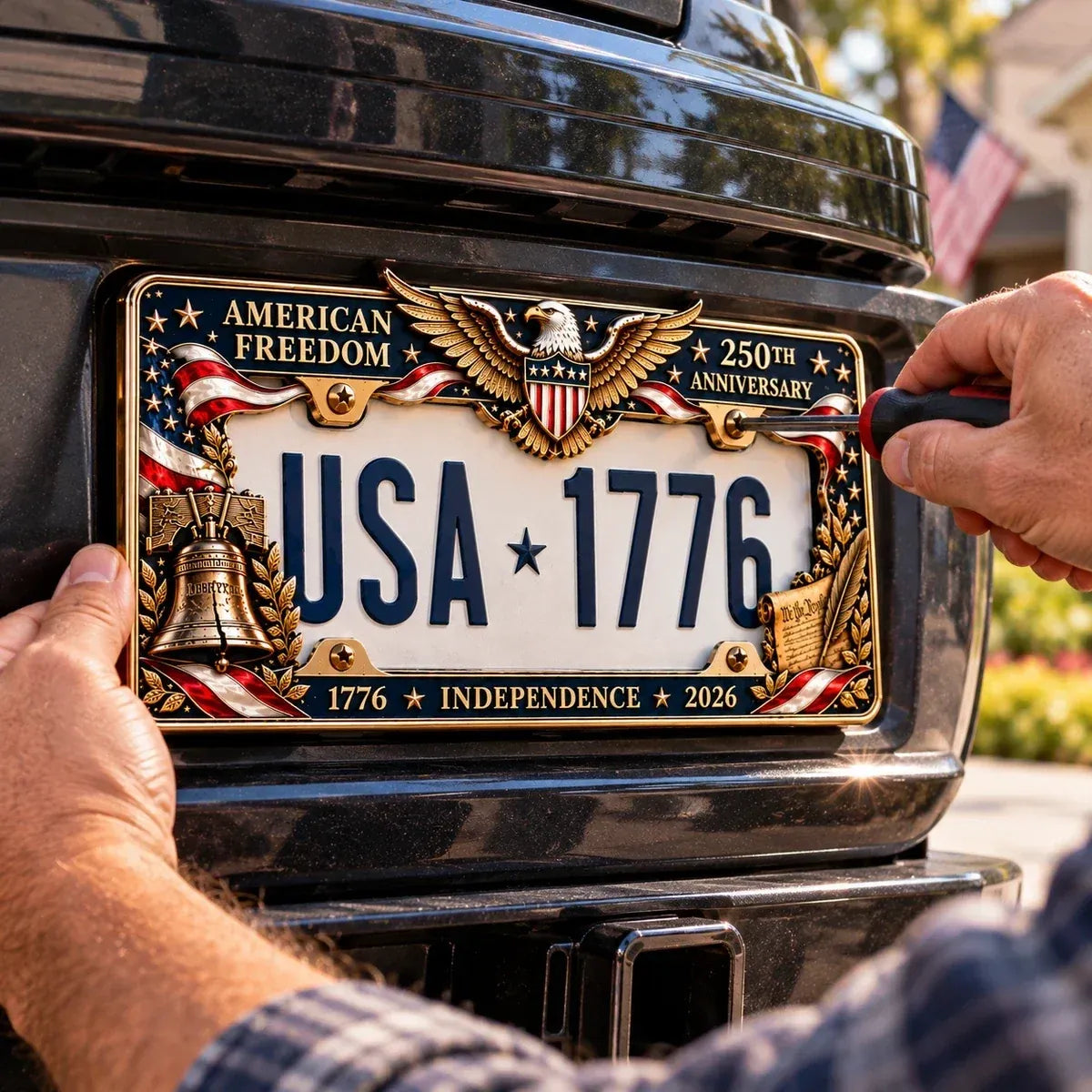 🇺🇸 America 250th Anniversary Metal License Plate Frame – Patriotic Eagle & Freedom Edition, 1776–2026 🦅