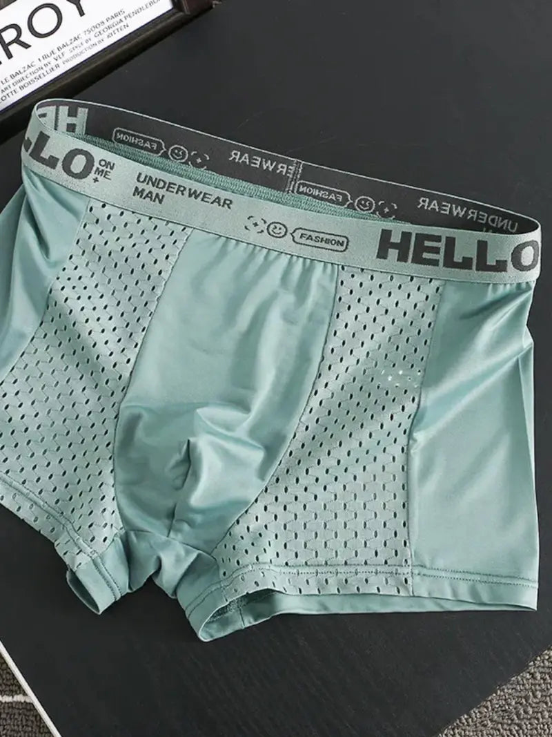 Men's striped letter print boxer briefs, casual, comfortable and breathable.