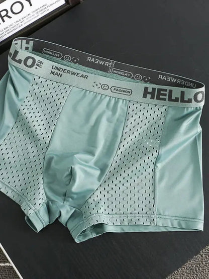 Men's striped letter print boxer briefs, casual, comfortable and breathable.