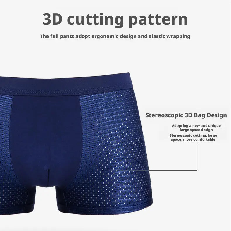 Men's Ice Silk Bamboo Fiber Mesh Boxer Briefs - Breathable, Quick-Drying, Comfortable, Odor-Resistant