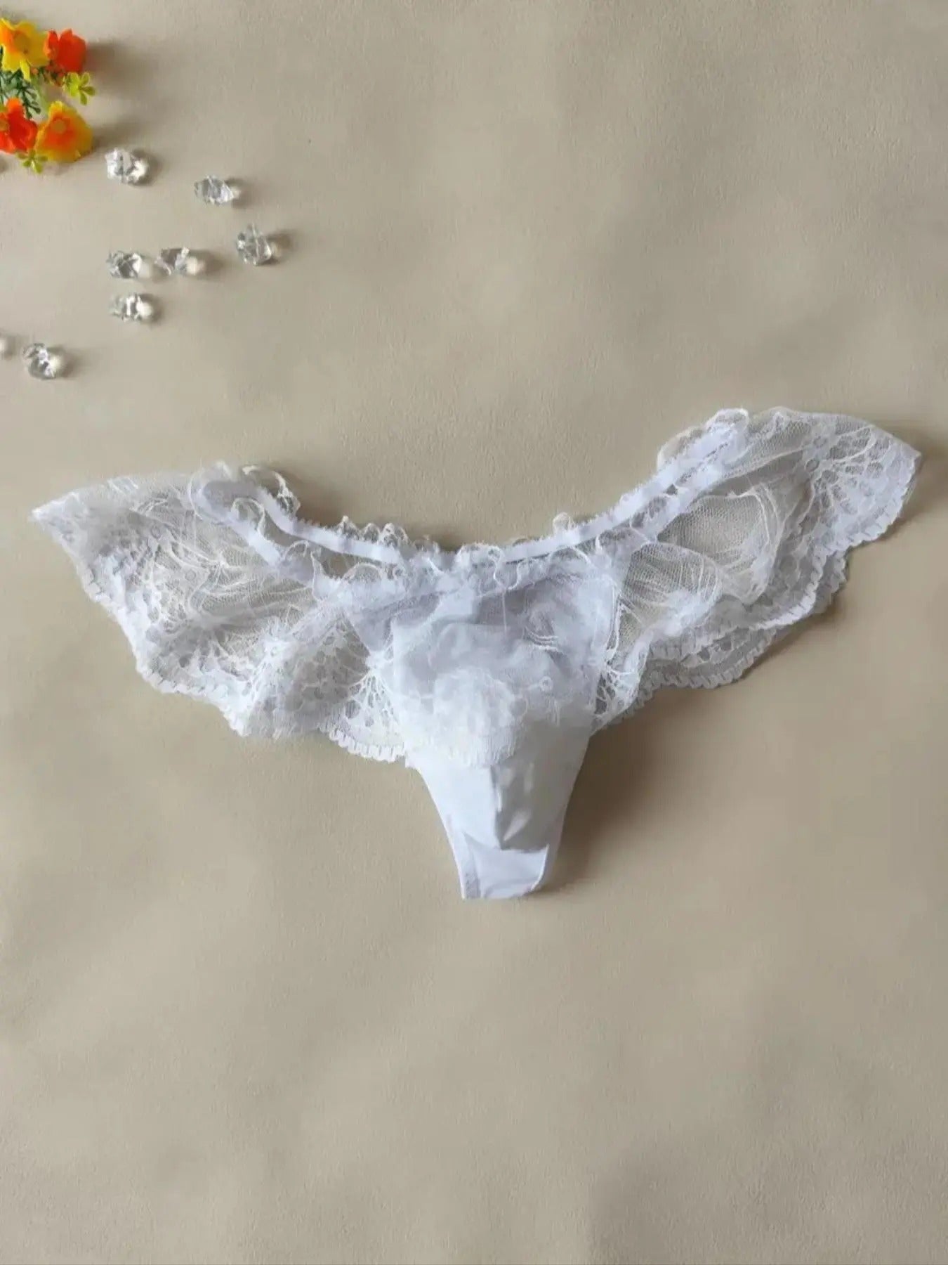 Men's sexy lace ruffled thong