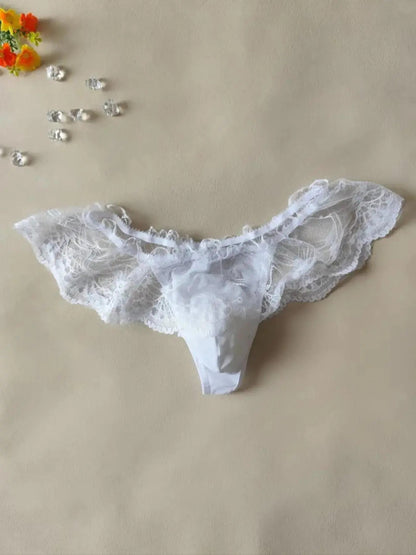 Men's sexy lace ruffled thong