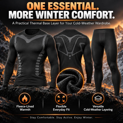 Men's Fleece-Lined Thermal Underwear Set – Warm Stretch Base Layer for Winter & Outdoor Activities