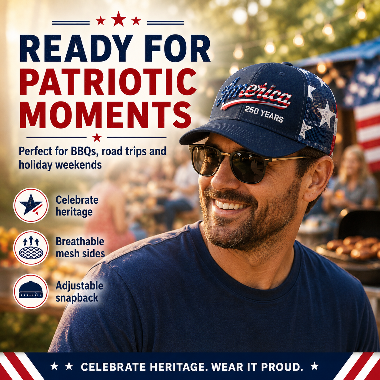 🔥 US America 250 Years Patriotic Embroidered Mesh Trucker Cap