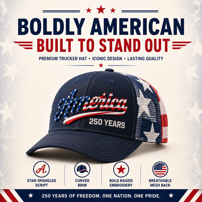 🔥 US America 250 Years Patriotic Embroidered Mesh Trucker Cap