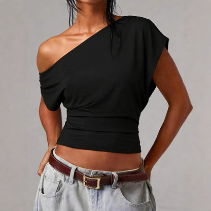 ⚡Hot Sales 49% OFF🔥Women Off Shoulder Crop Top, Soft Stretchy Slim Fit Short Sleeve Shirt, One Shoulder Casual Fashion Tee, Flattering Waist Fitted Top for Streetwear
