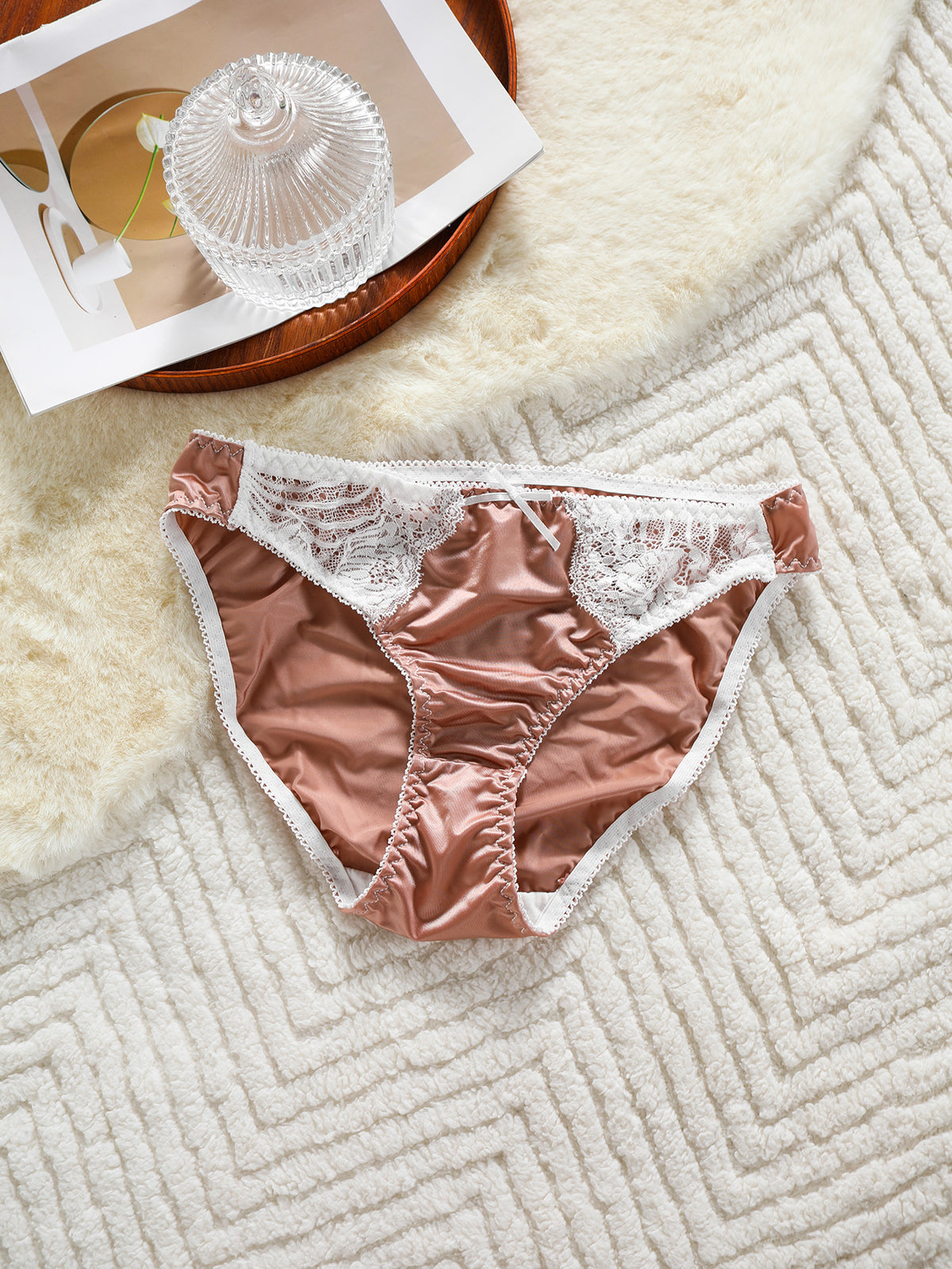 French-style glossy fabric men's underwear with comfortable elastic lace trim