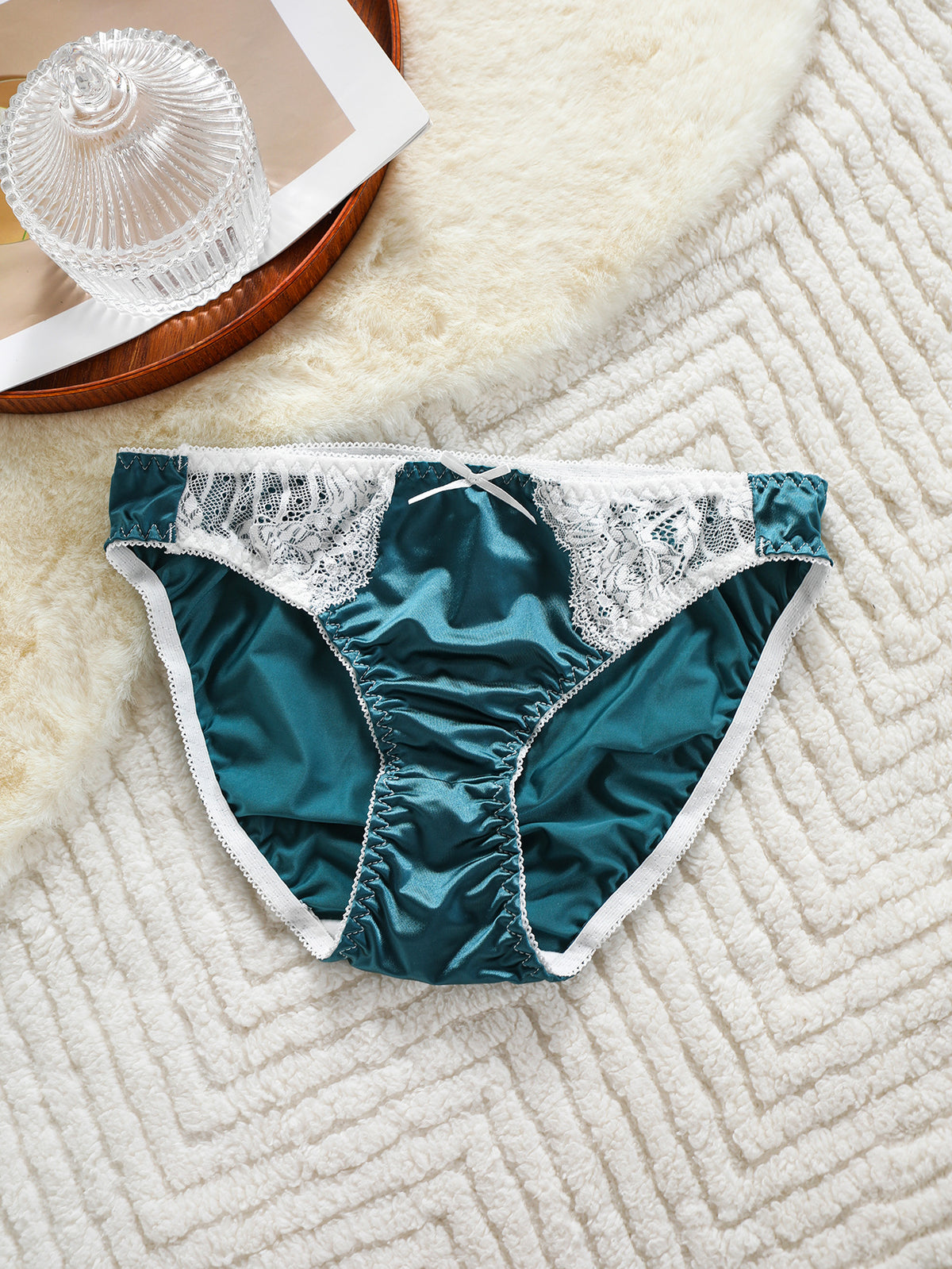 French-style glossy fabric men's underwear with comfortable elastic lace trim