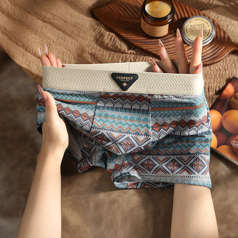 Bohemian style men's boxer briefs, moisture-wicking and stretchy fabric