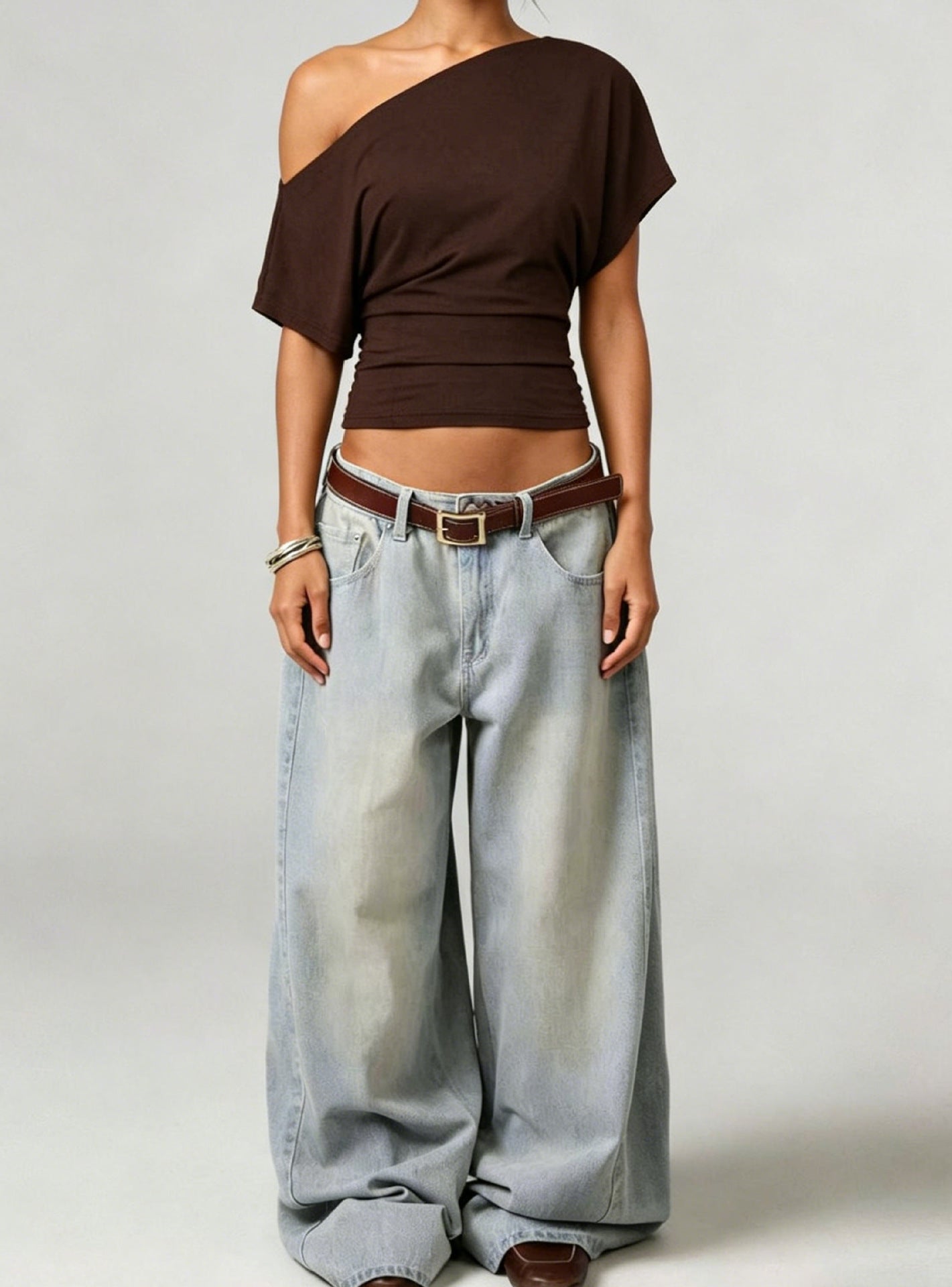 ⚡Hot Sales 49% OFF🔥Women Off Shoulder Crop Top, Soft Stretchy Slim Fit Short Sleeve Shirt, One Shoulder Casual Fashion Tee, Flattering Waist Fitted Top for Streetwear