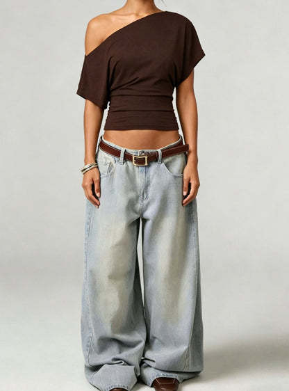 ⚡Hot Sales 49% OFF🔥Women Off Shoulder Crop Top, Soft Stretchy Slim Fit Short Sleeve Shirt, One Shoulder Casual Fashion Tee, Flattering Waist Fitted Top for Streetwear
